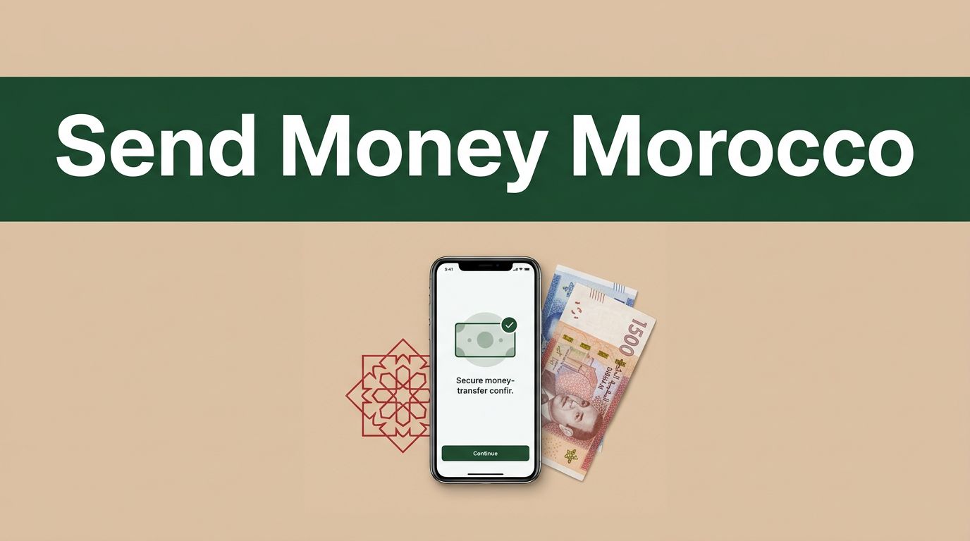 A smartphone showing a payment confirmation next to Moroccan currency on a beige background.