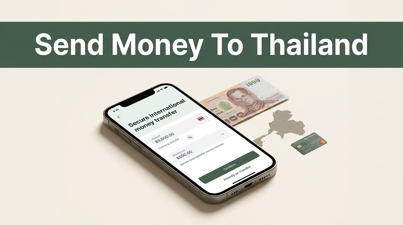 A smartphone showing a secure transfer app next to a Thai baht note.