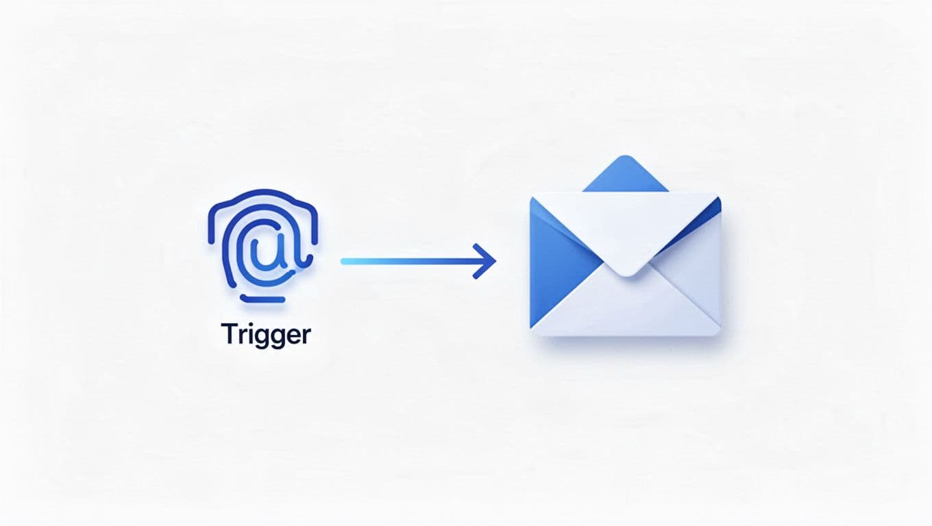 Modern illustration of a flowchart depicting Airtable automation that sends email reminders for client follow-ups, using clean shapes, blues and whites palette, simple icons, and minimal background.