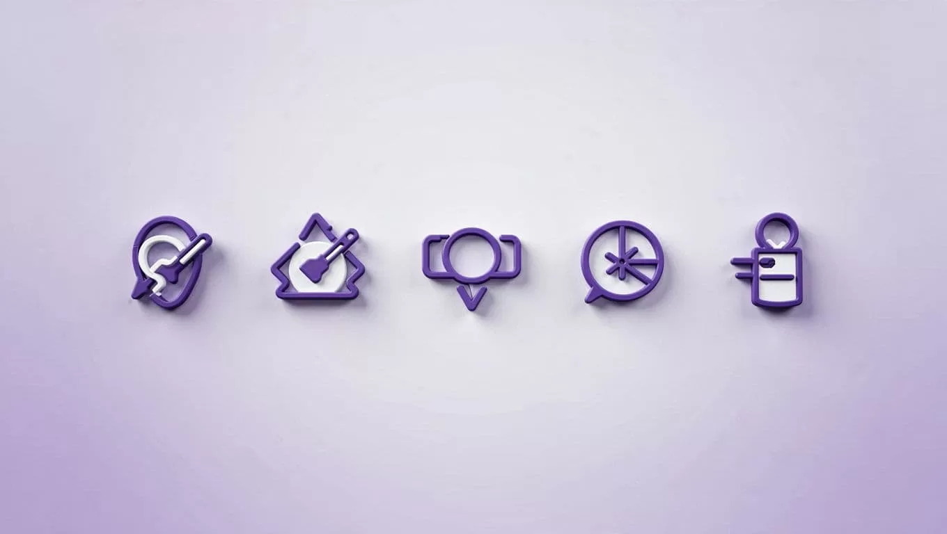 Modern illustration of a step-by-step flowchart for running a bandit test, featuring icons for signup, creating variants, setting goals, launching, monitoring shifts, and analyzing the winner. Clean purple and white design with horizontal flow and no text or logos.