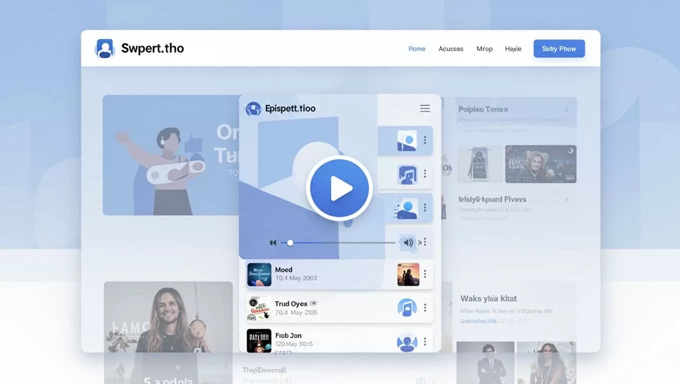Modern illustration featuring a fully embedded custom Transistor podcast player on a blog post page, with play button and episode list in a responsive desktop layout using blues and whites.