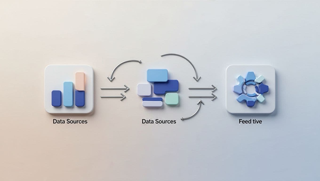 Modern illustration featuring clean icons of Exploding Topics, Google Trends, and Semrush connected by arrows on a simple workflow background, depicting the data validation process with neutral tones and strong composition.
