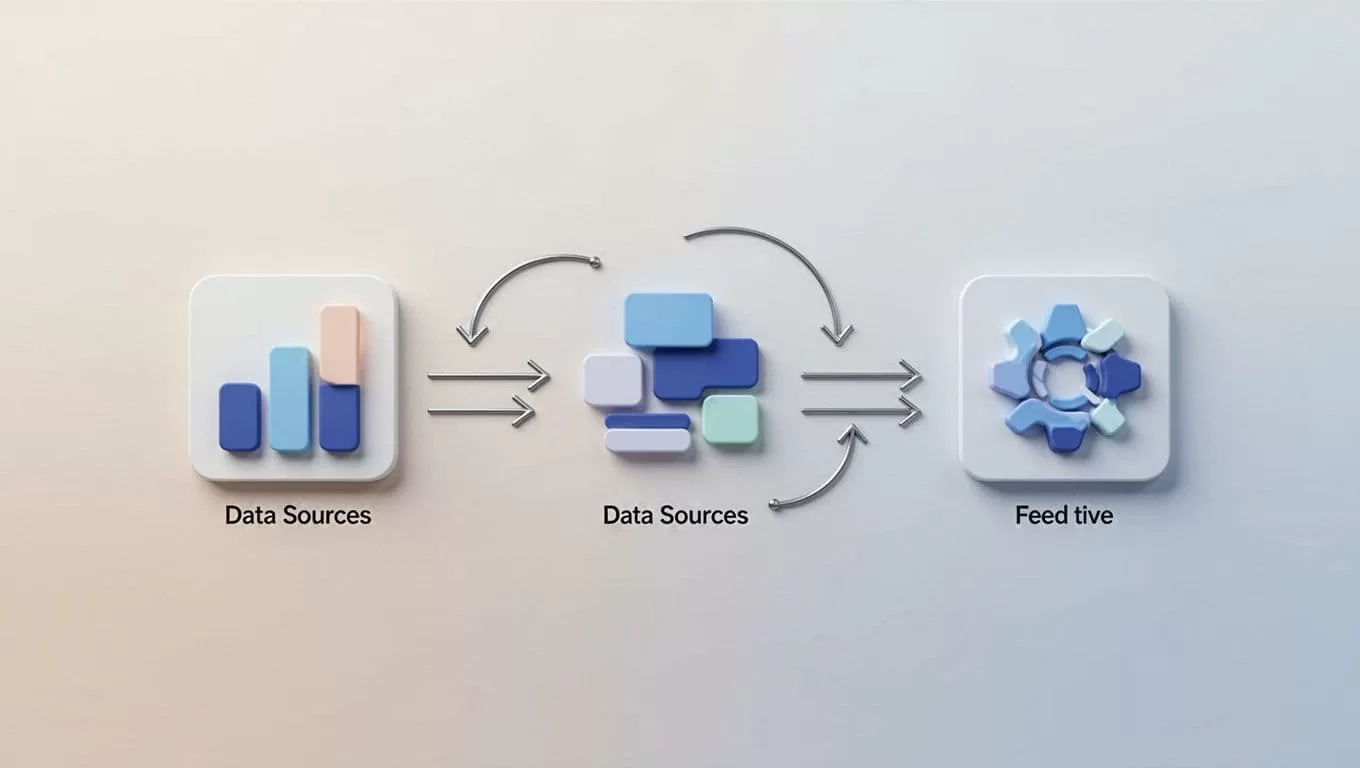 Modern illustration featuring clean icons of Exploding Topics, Google Trends, and Semrush connected by arrows on a simple workflow background, depicting the data validation process with neutral tones and strong composition.