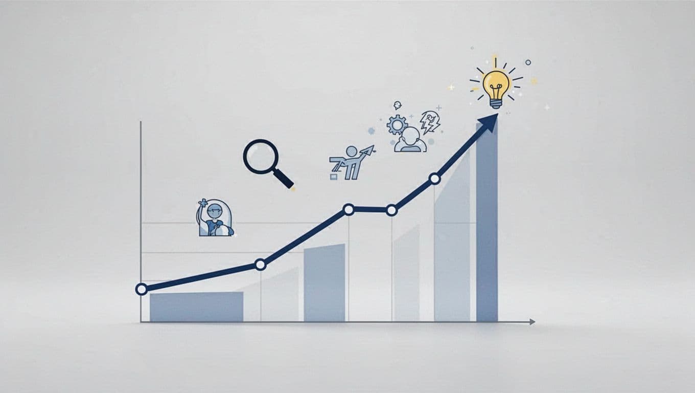 Modern minimalist illustration of a sharply rising trend curve graph for functional fitness franchises, featuring simple line chart with icons for search volume and social mentions on a clean background.