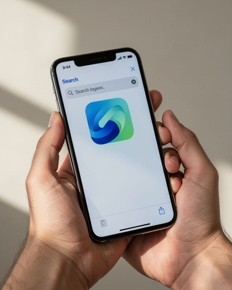 A hand holds a smartphone displaying the Remitly app icon on the app store screen.