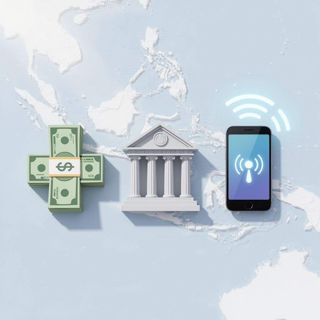 Icons for cash pickup, bank deposit, and mobile wallet arranged on subtle Philippines map background.