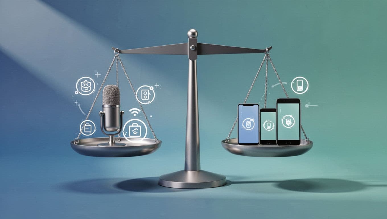 Scale tips toward side with microphone and unlimited storage icons over competitors' limit icons.