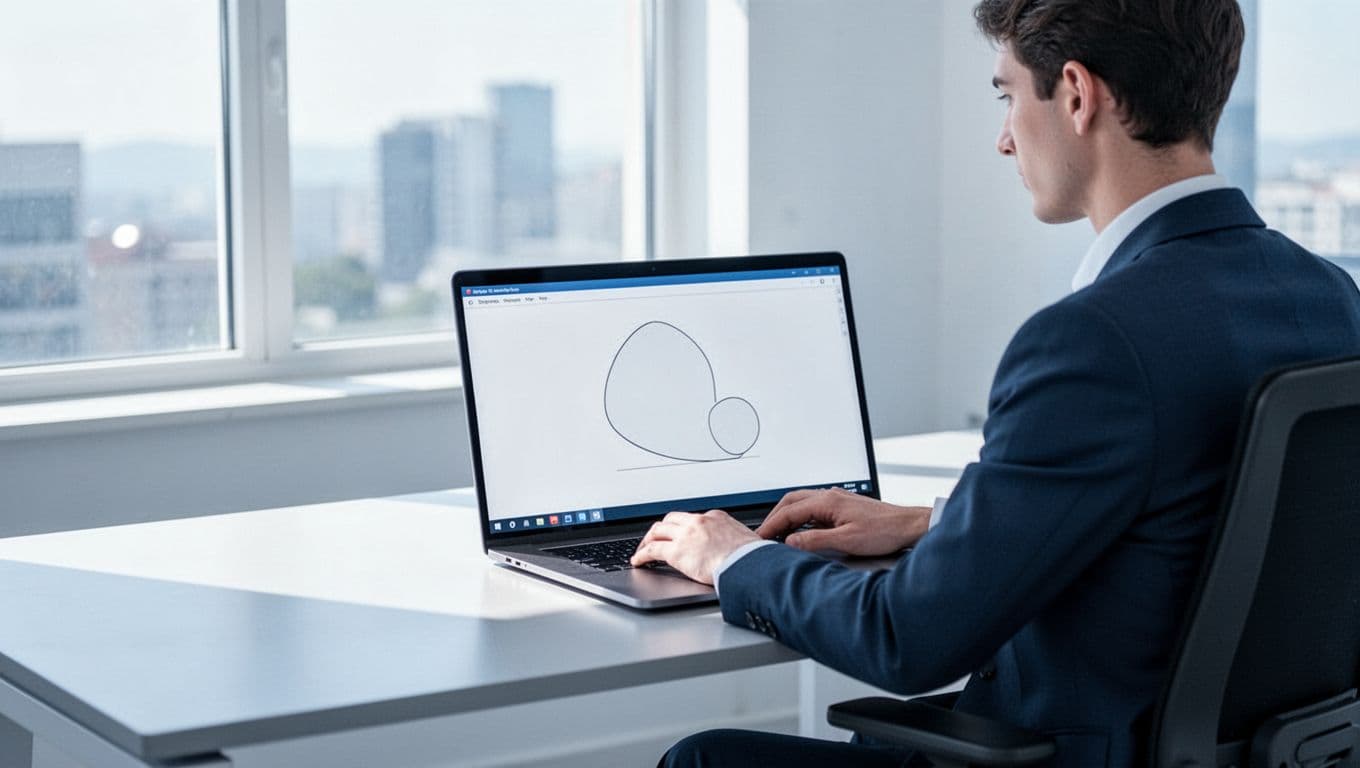 A recruiter sits at a modern desk in a bright office, focused on a laptop displaying a simple job order creation form. Modern illustration with clean lines, cool blue and white palette, soft daylight lighting.