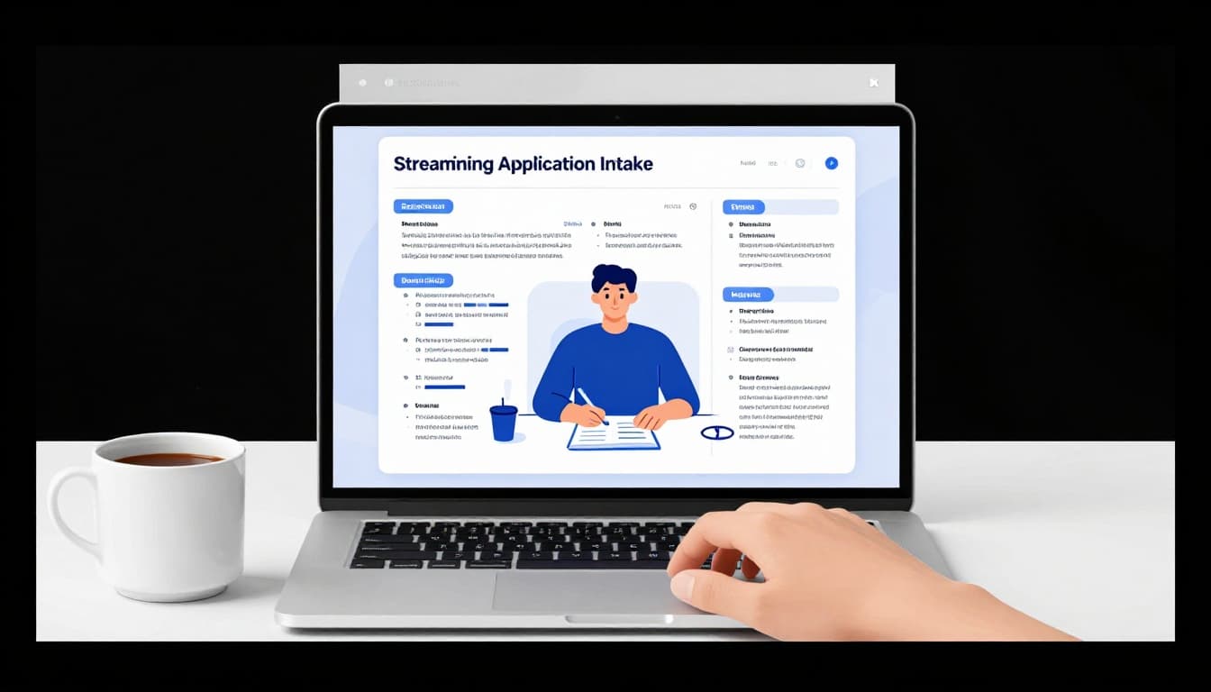 Resume on desk morphs into structured data on nearby laptop screen viewed by seated recruiter in minimalist office.