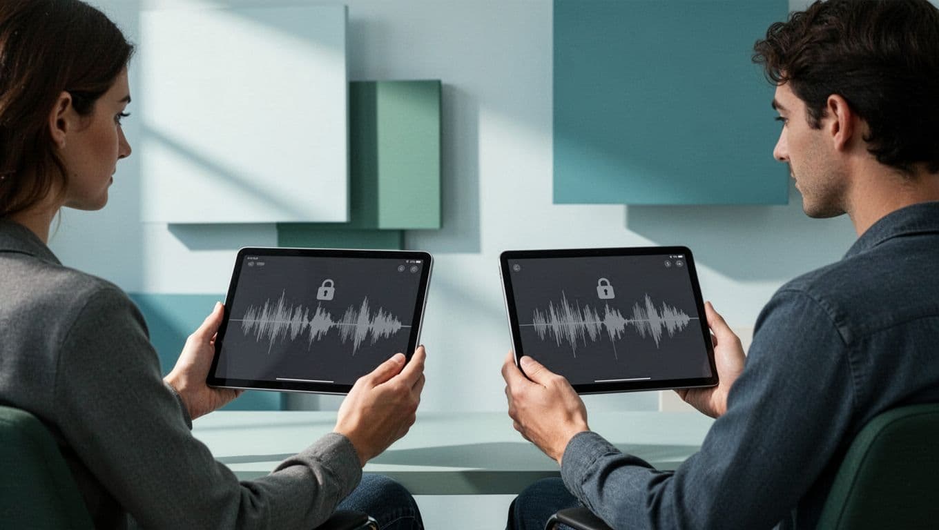 Collaboration screen with two locked user icons protecting a podcast feed.