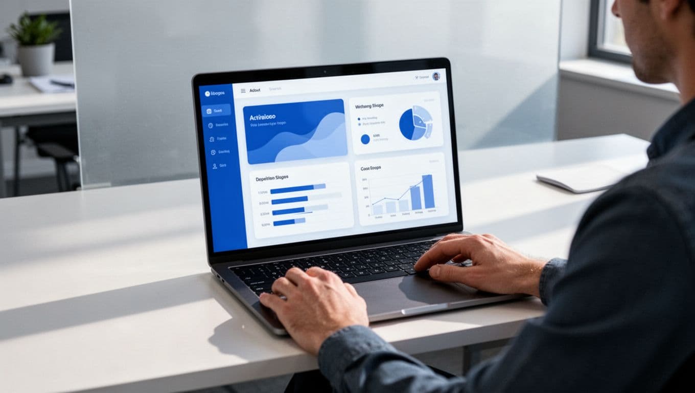Person at modern desk with laptop open to Transistor.fm private podcast setup screen, hands nearby.