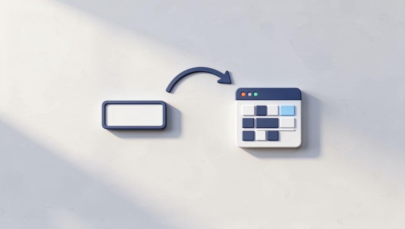 Modern illustration in clean shapes and controlled colors depicting a Zapier form trigger icon connected by an arrow to an Airtable table icon on a simple dashboard background, illustrating the basic Zap structure.