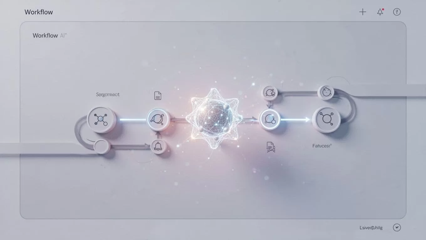 A minimalist digital dashboard displays a flowing path of logical nodes, tracked by a soft, glowing central hub. The design uses clean lines and muted pastels to visualize process management.