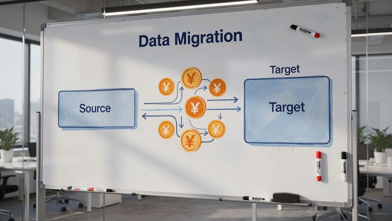 Whiteboard flowchart shows data flow from left Chargebee icon box to right Baremetrics icon box with revenue metrics icons along arrows.
