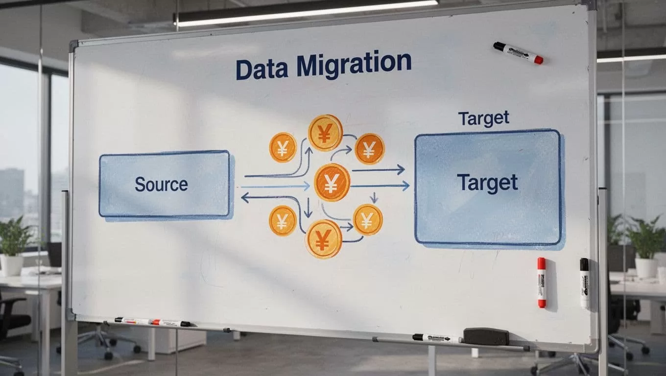 Whiteboard flowchart shows data flow from left Chargebee icon box to right Baremetrics icon box with revenue metrics icons along arrows.