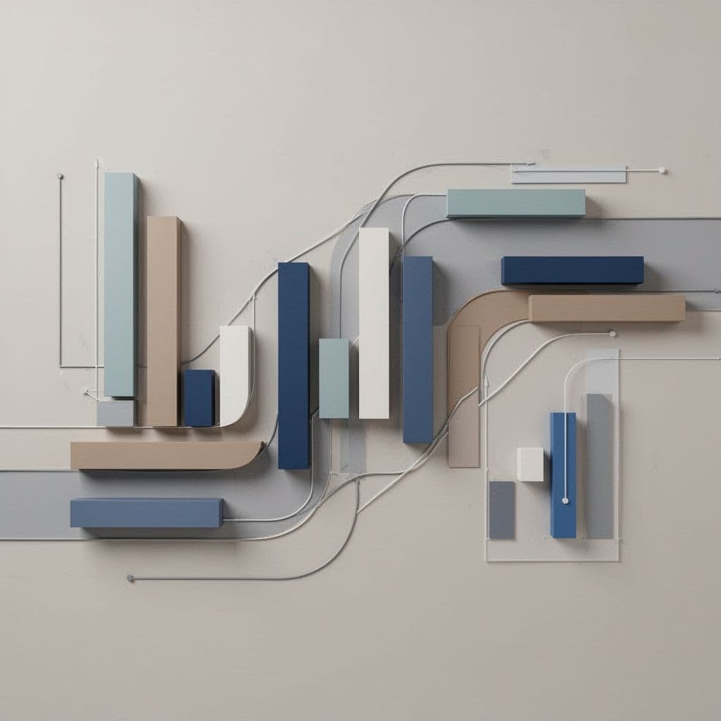 Geometric bars and charts represent the progression of cohort analysis in a clean minimal style.
