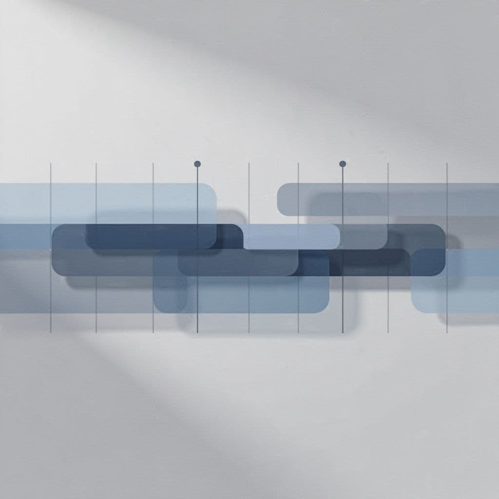 A minimalist timeline graphic features overlapping bars and circular markers on a clean, light background.