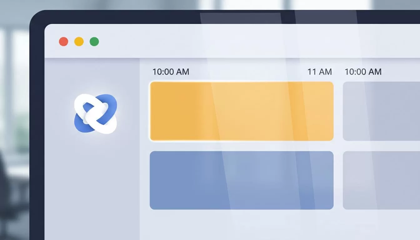 Close-up of Google Calendar screen with new event slot automatically filling and highlighted, subtle AI icon nearby.