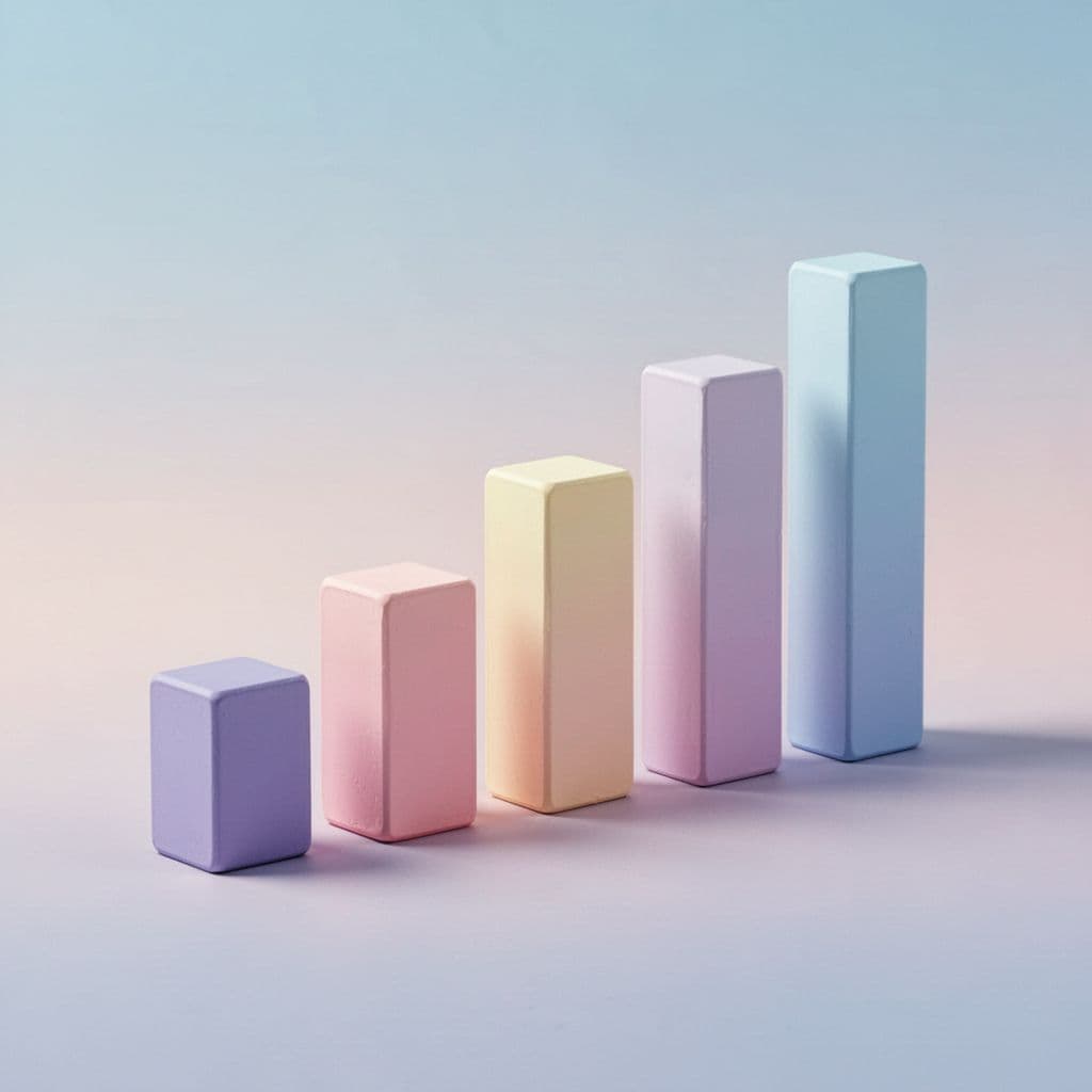 A set of stylized vertical bars increasing in height in a modern soft color palette.