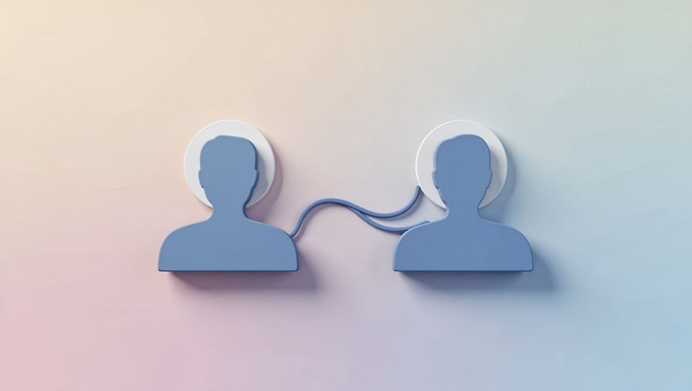 Two minimalist account icons linked together in soft pastel colors.
