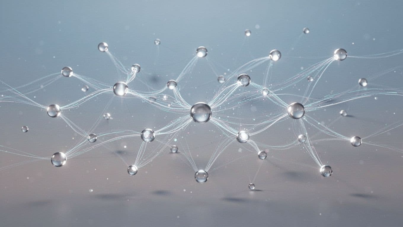 A minimalist graphic of glowing nodes and lines illustrating interconnected data points and information flow.