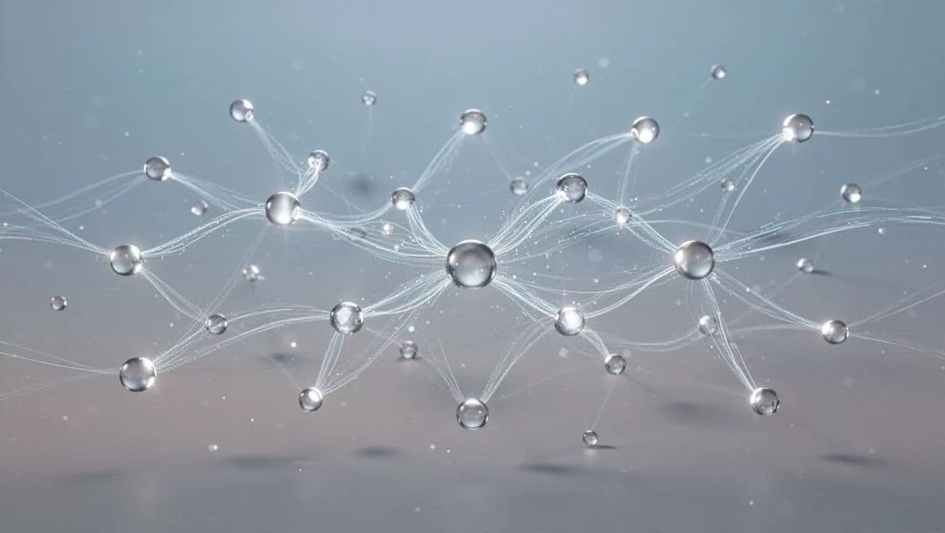 A minimalist graphic of glowing nodes and lines illustrating interconnected data points and information flow.