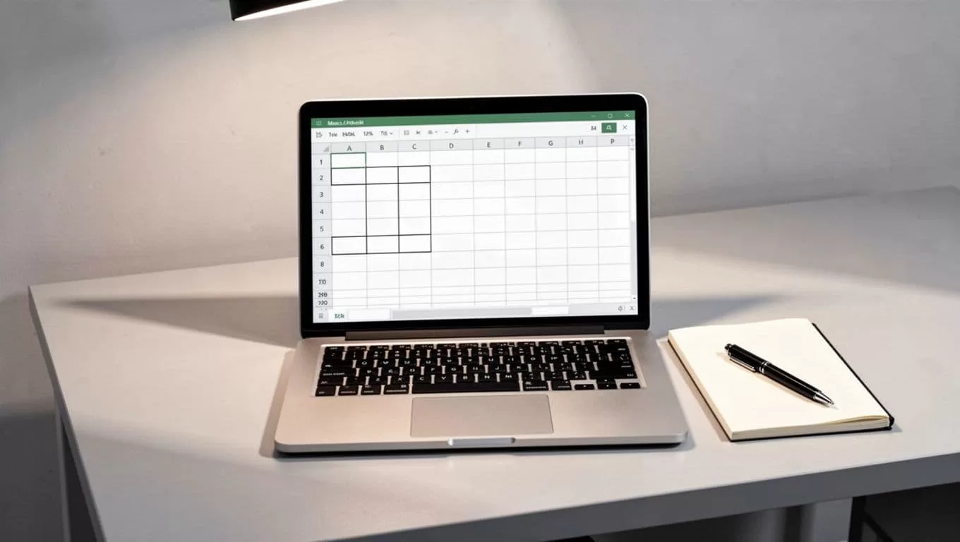 Laptop screen shows spreadsheet calculating MRR churn from raw numbers on desk with notepad and pen.