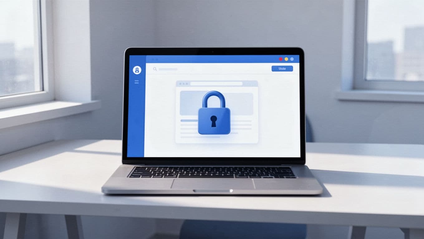 Laptop on desk shows MemberSpace dashboard with padlock locking webpage URL, subtle site preview behind.