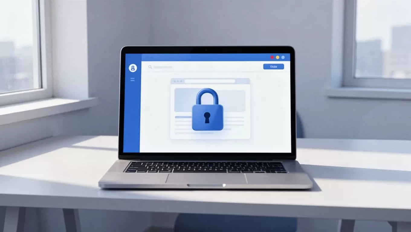 Laptop on desk shows MemberSpace dashboard with padlock locking webpage URL, subtle site preview behind.