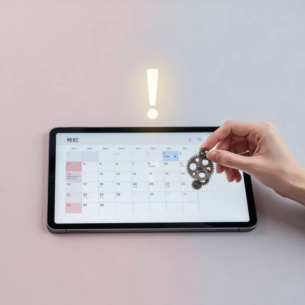 A minimalist illustration shows a digital calendar with an alert icon balanced against a gentle repair process.