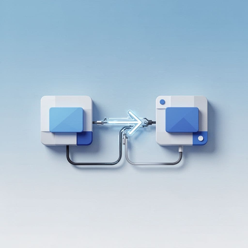 Two software icons, Recurly and Baremetrics, linked by a data cable on a simple blue and white background.