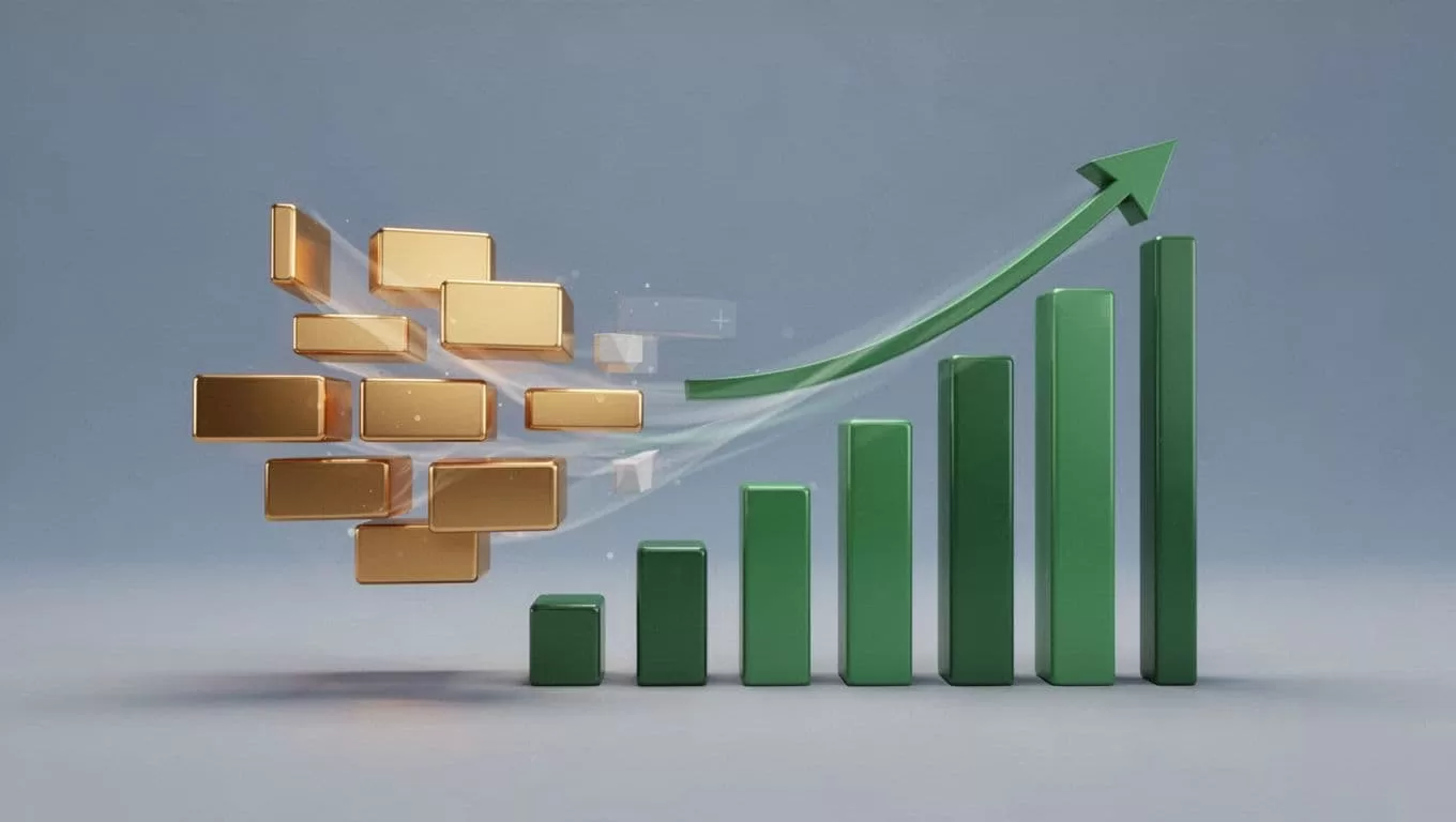Clean geometric shapes and lines illustrate a transition from revenue flow into profit margins.