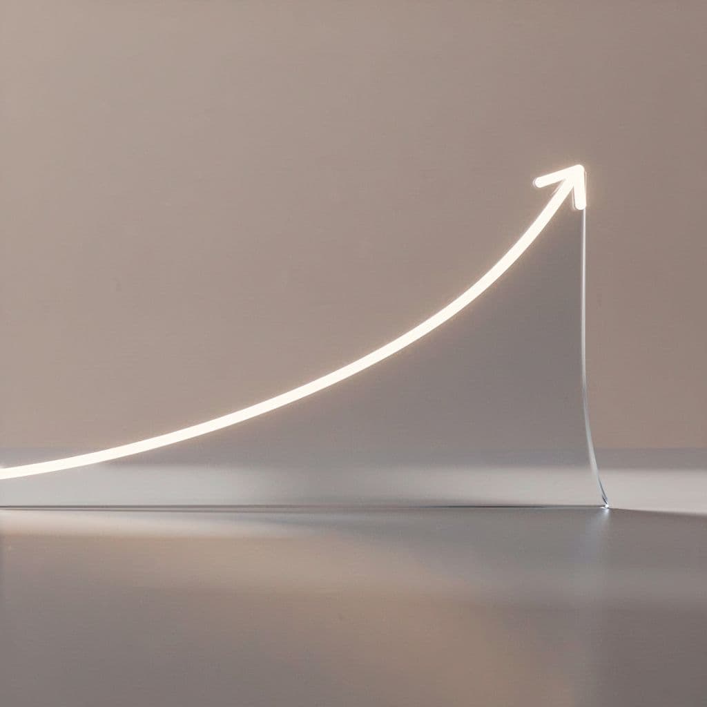 A clean, minimalist rising line chart displayed on a neutral-toned digital dashboard screen.