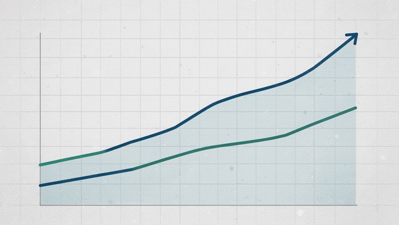 Simple line graph shows rising SaaS cash flow trend with balanced MRR inflows and churn outflows over months.