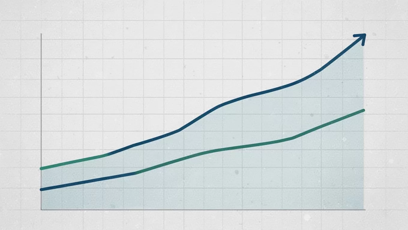 Simple line graph shows rising SaaS cash flow trend with balanced MRR inflows and churn outflows over months.