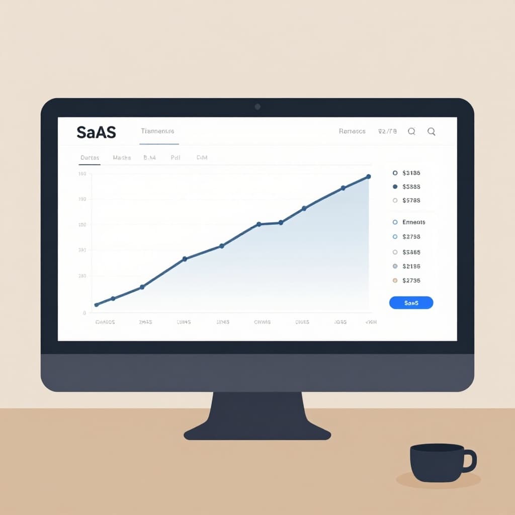 A clean 2D vector illustration of a computer monitor displaying revenue trend lines and refund data.