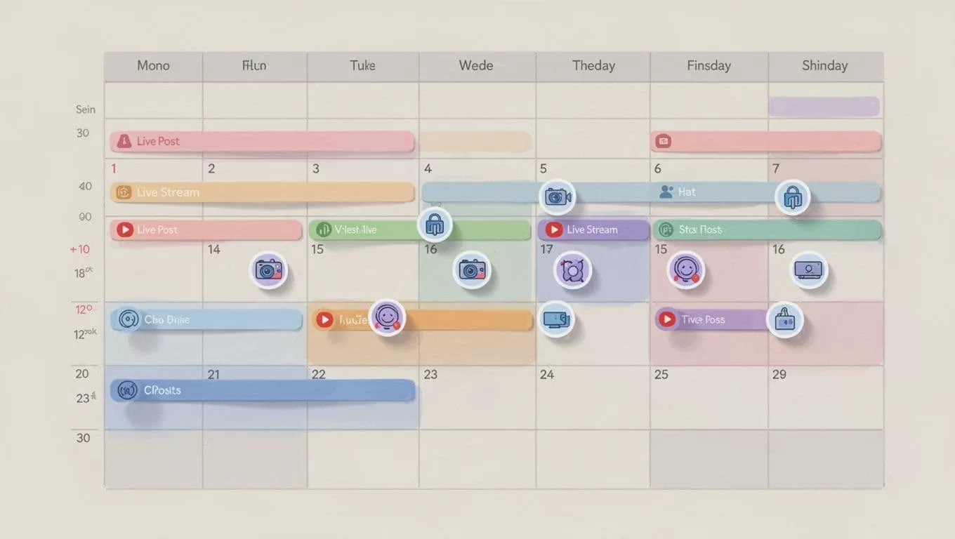Clean digital Skool calendar view showing weekly recurring events marked by simple lives and posts icons on neutral background.