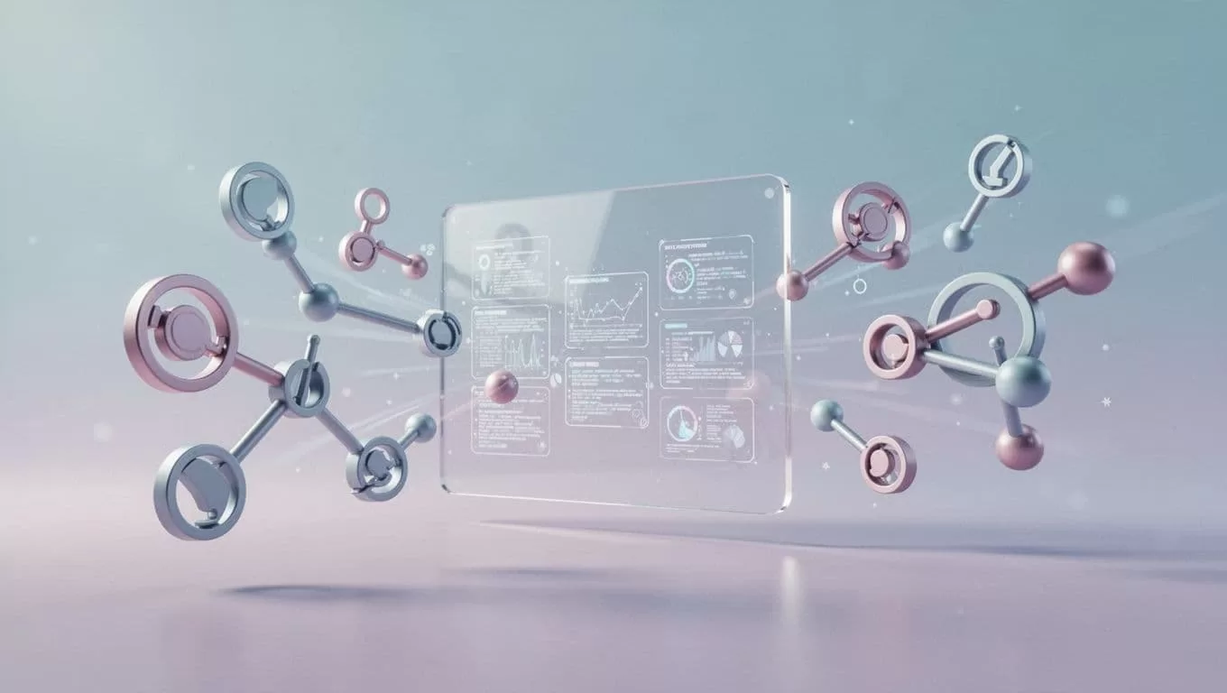 Various social media icons converge into a centralized digital data panel. Soft geometric shapes represent the streamlined flow of incoming analytics as they are processed into actionable conversion metrics for marketers.