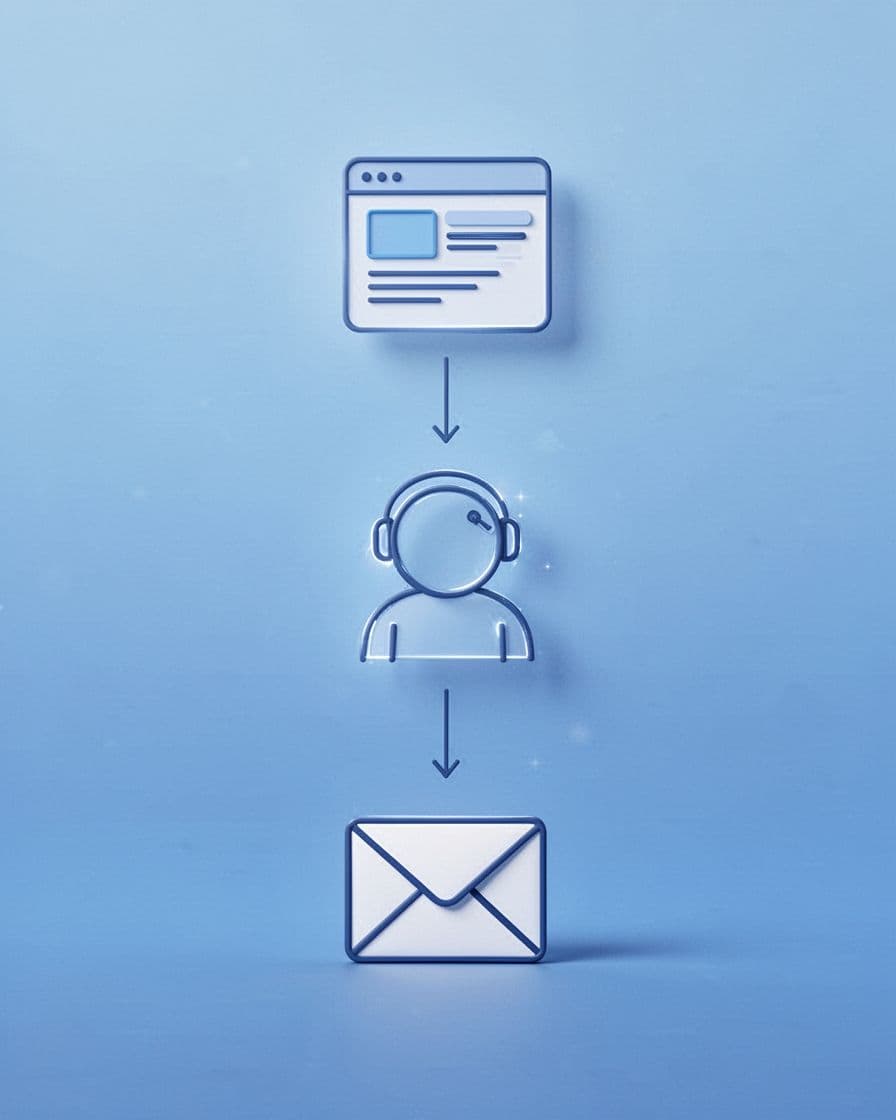 Vertical flowchart shows monitoring process from browser input through AI agent to email alert using simple icons.