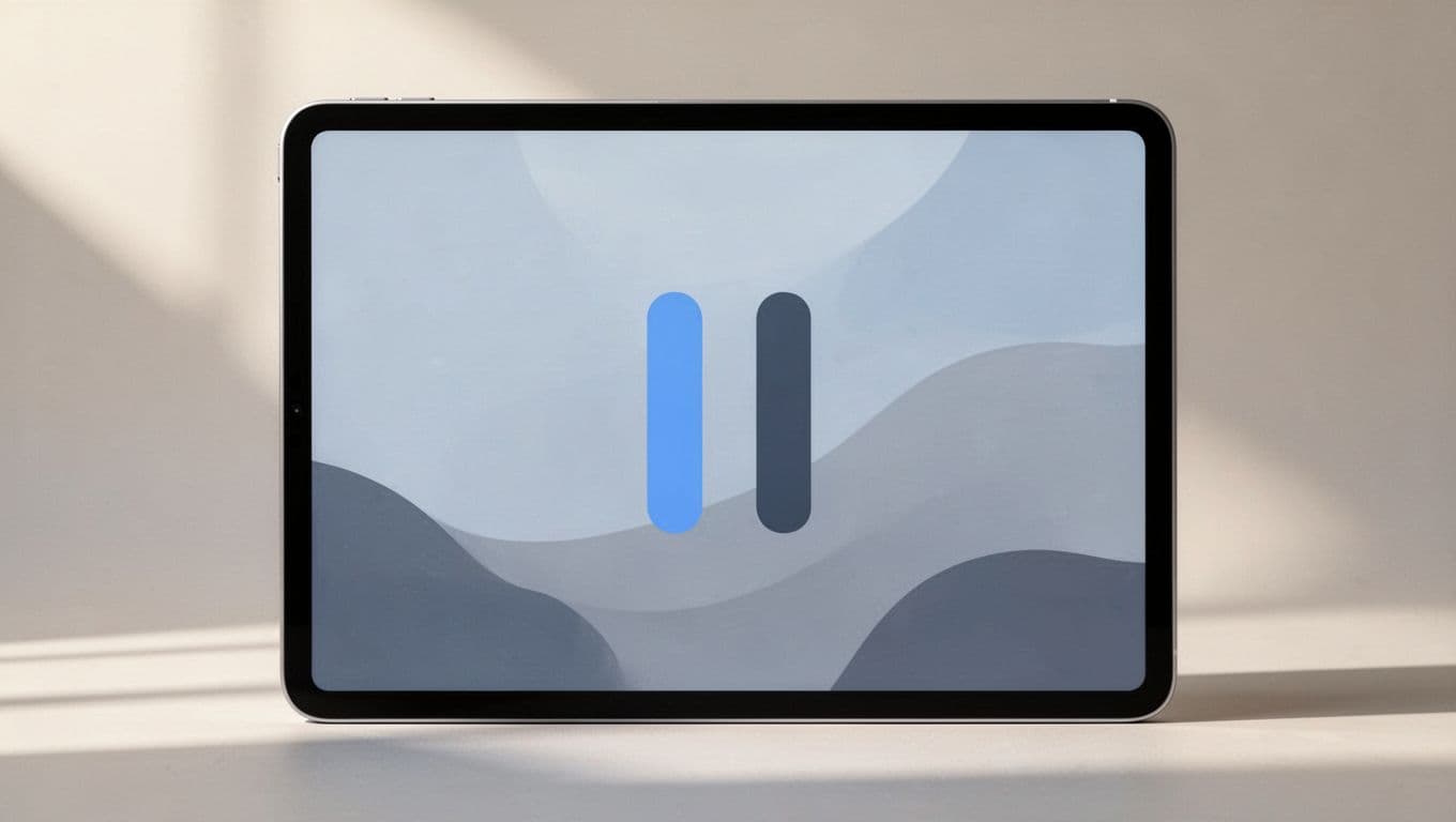 A minimalist vector illustration features a soft blue and gray interface displaying a subtle, centered pause icon. The clean, geometric design conveys a professional sense of control over subscription services.