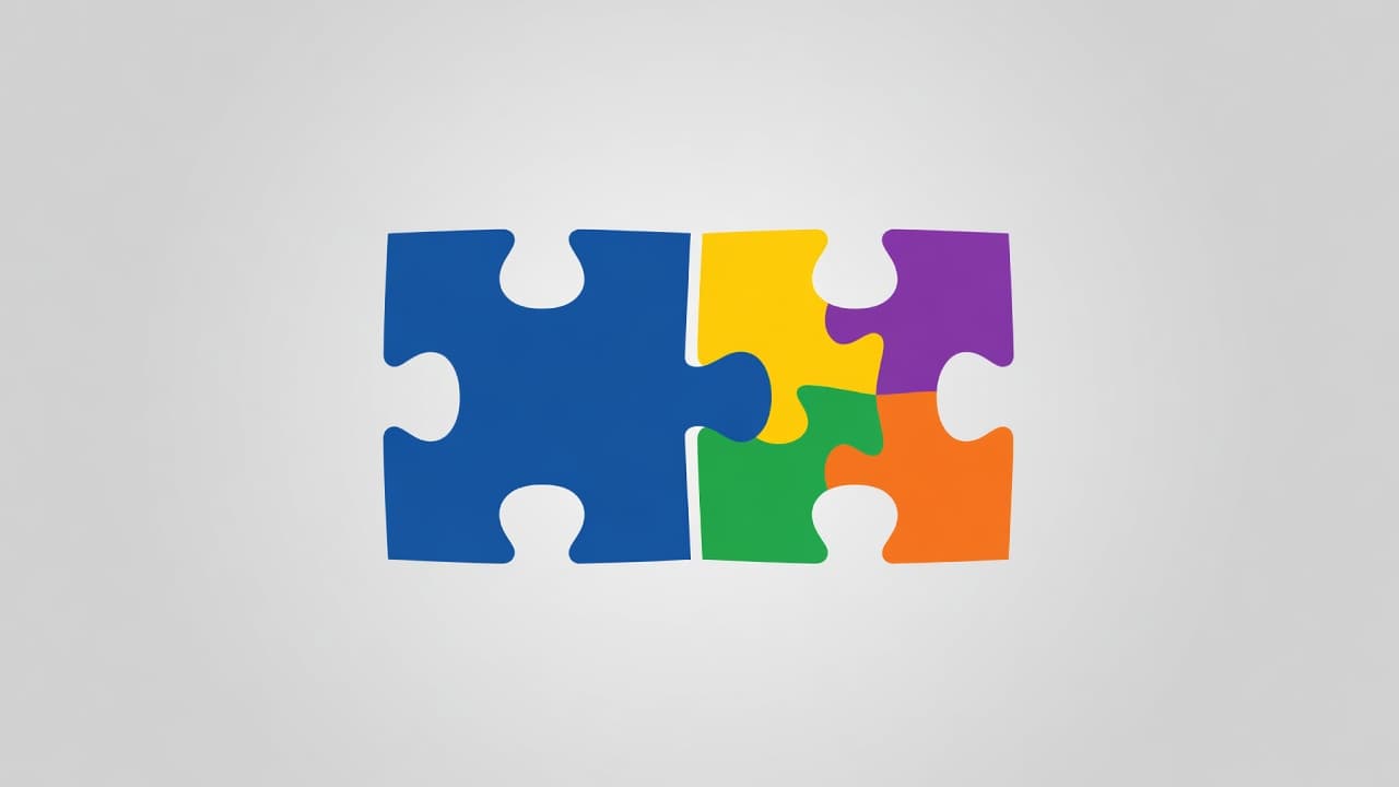 A vibrant multi-colored puzzle piece interlocks with a solid blue piece against a soft grey background. These distinct shapes represent the integration of specialized membership tools and comprehensive business management systems.