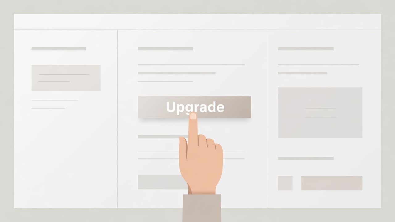 A minimalist user interface screen features a prominent button for upgrading membership plans. The composition uses soft neutral colors and clean geometric lines to emphasize a simple and intuitive user experience.