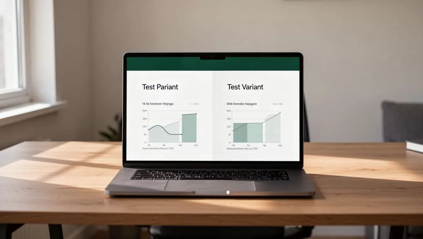 A split screen display showing a clean workspace for data-driven product testing experiments.