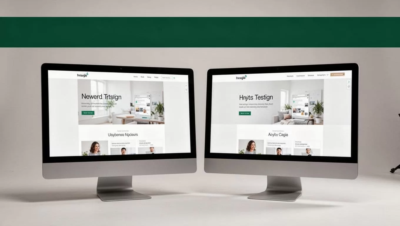 Two split computer screens showing different website designs under an AB Testing Methodology header.
