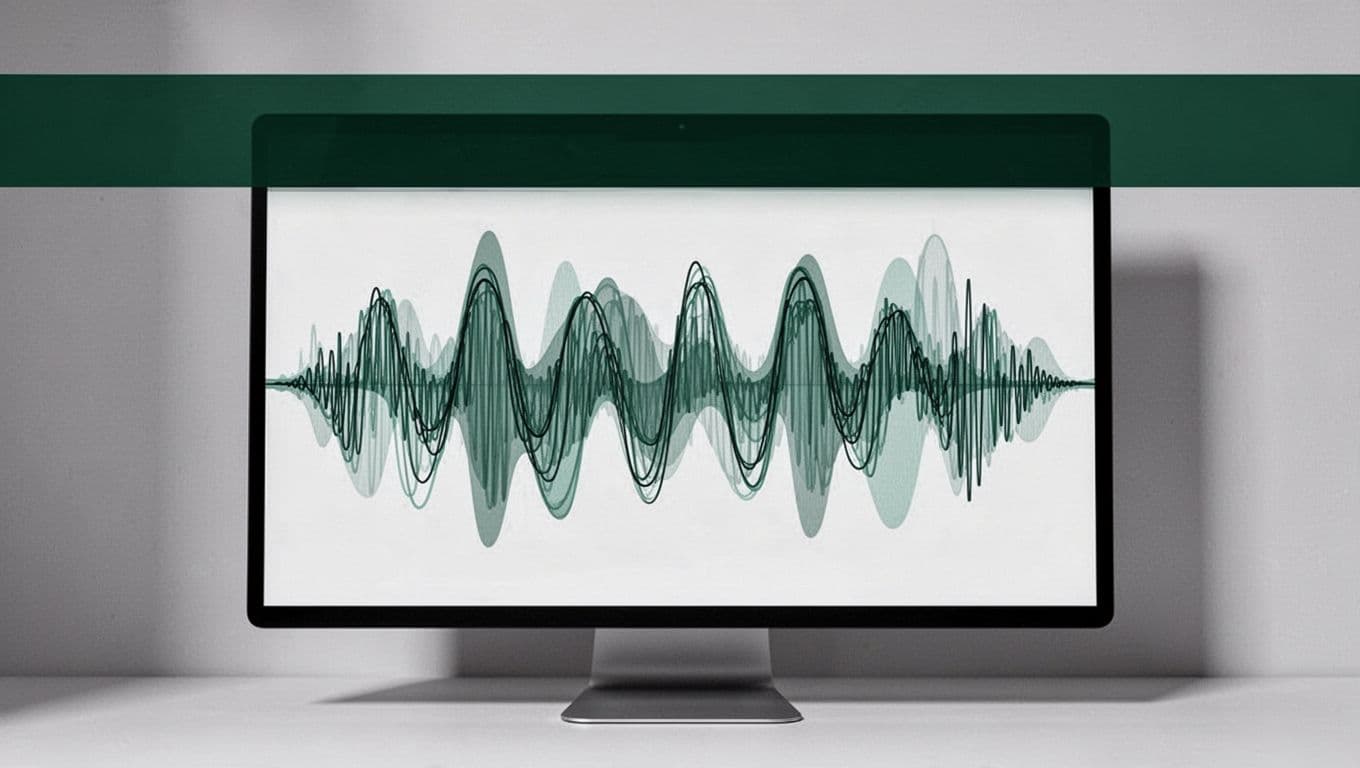 A computer screen showing sound waves beneath a dark green header reading audio reading.