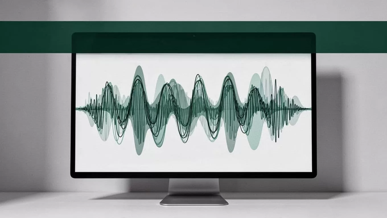 A computer screen showing sound waves beneath a dark green header reading audio reading.