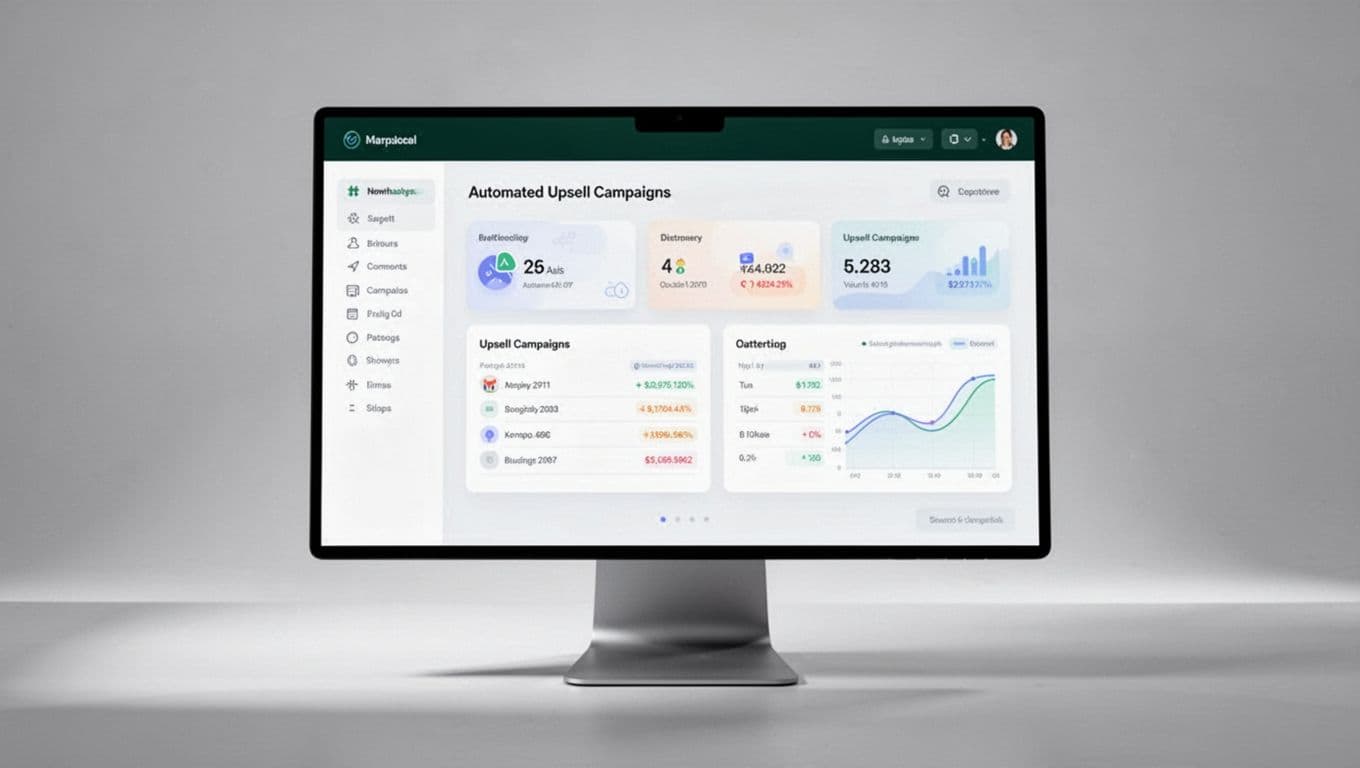 A computer screen displaying an automated upsell workflow dashboard.