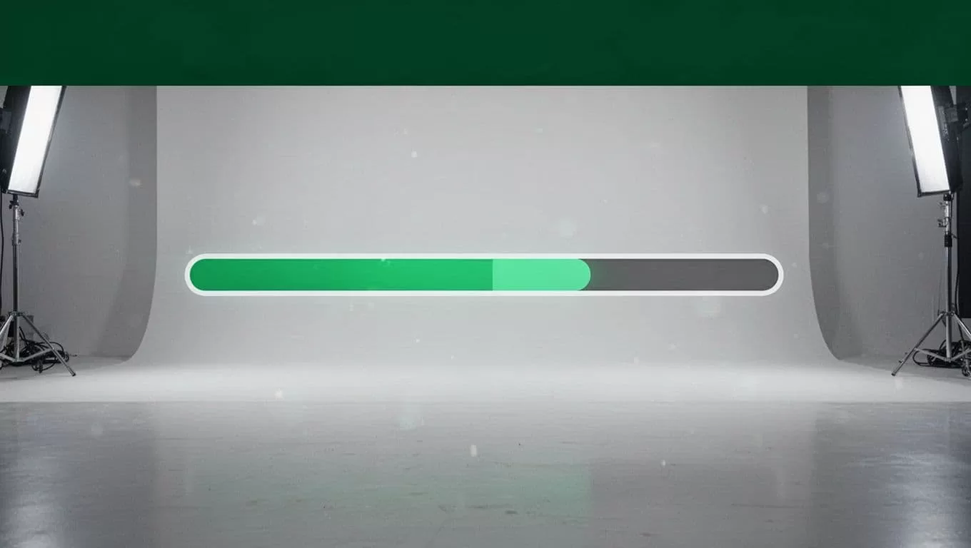 A dark green header sits atop a minimalist screen featuring a glowing progress bar mid-cycle. This digital interface displays the active status of a video file currently undergoing technical processing tasks.