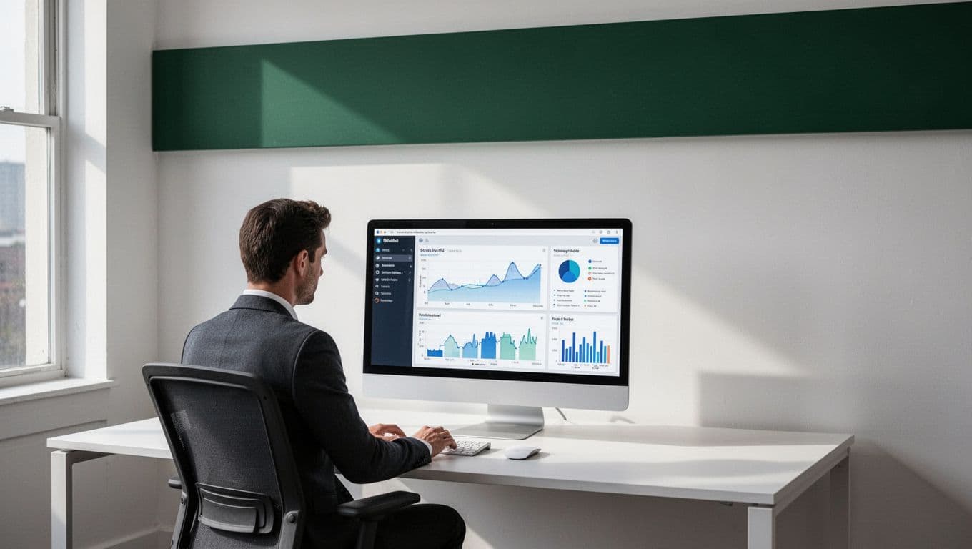 A modern desk setup below a dark green headline band reading Blog Conversion.