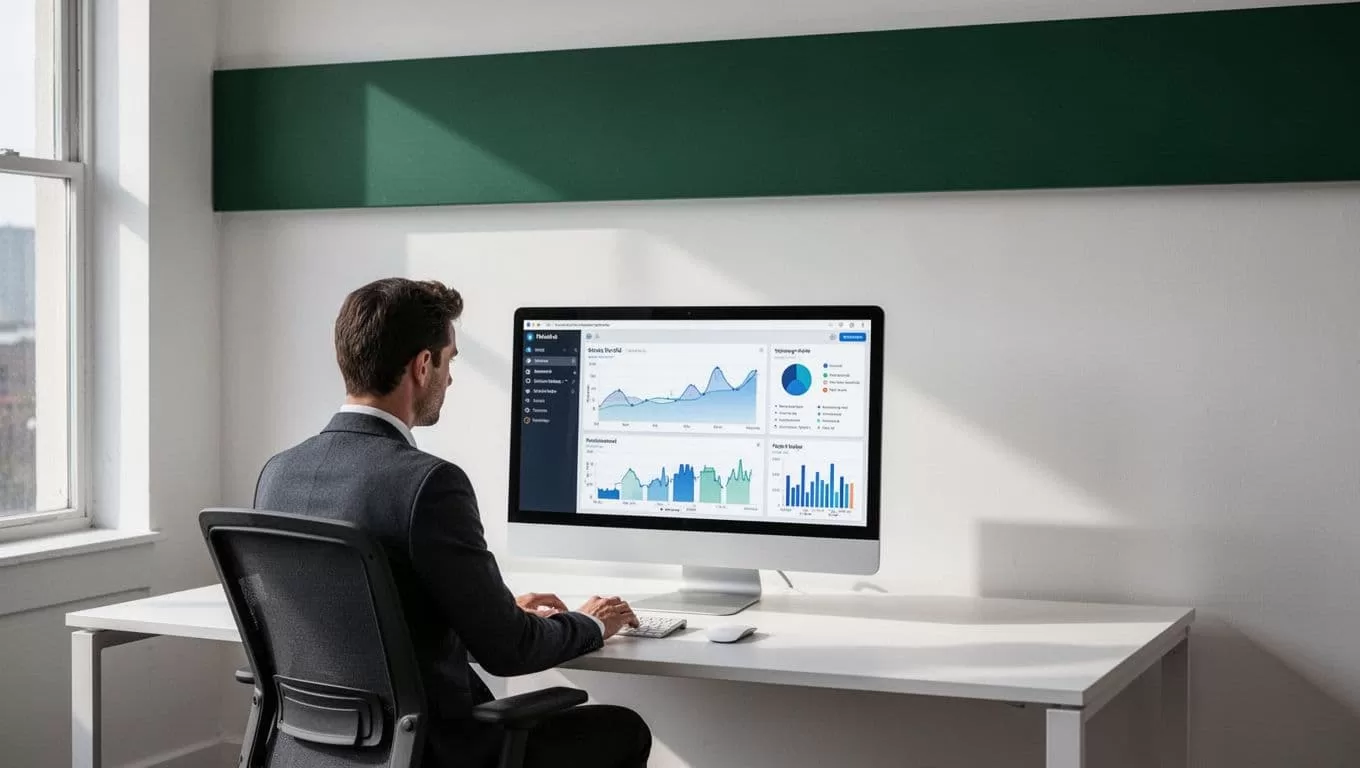 A modern desk setup below a dark green headline band reading Blog Conversion.